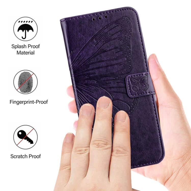 For Xiaomi Poco M6 Pro 5G / Redmi 12 4G/5G Embossed Butterfly Leather Phone Case(Dark Purple)