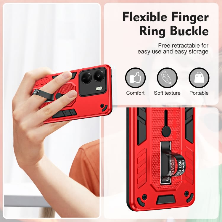 For Xiaomi Redmi 13C Variety Brave Armor Finger Loop Holder Phone Case(Red)