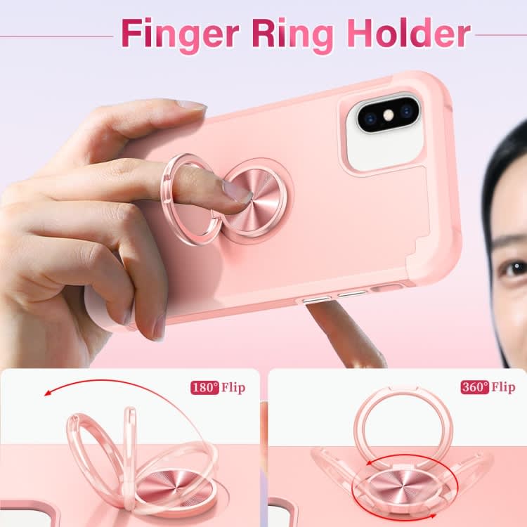 For iPhone XR L2 Rotating Ring Holder Magnetic Phone Case(Rose Gold)