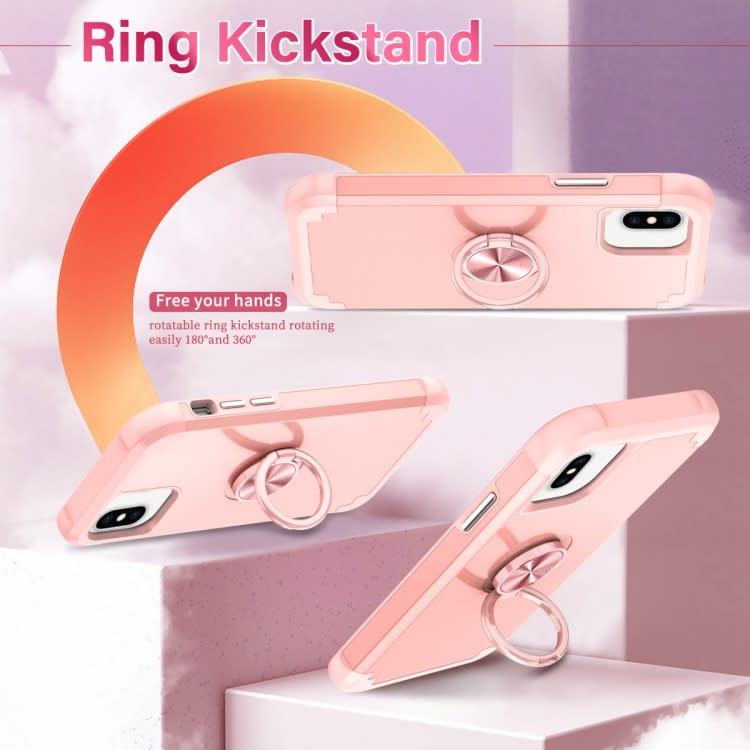 For iPhone XR L2 Rotating Ring Holder Magnetic Phone Case(Rose Gold)