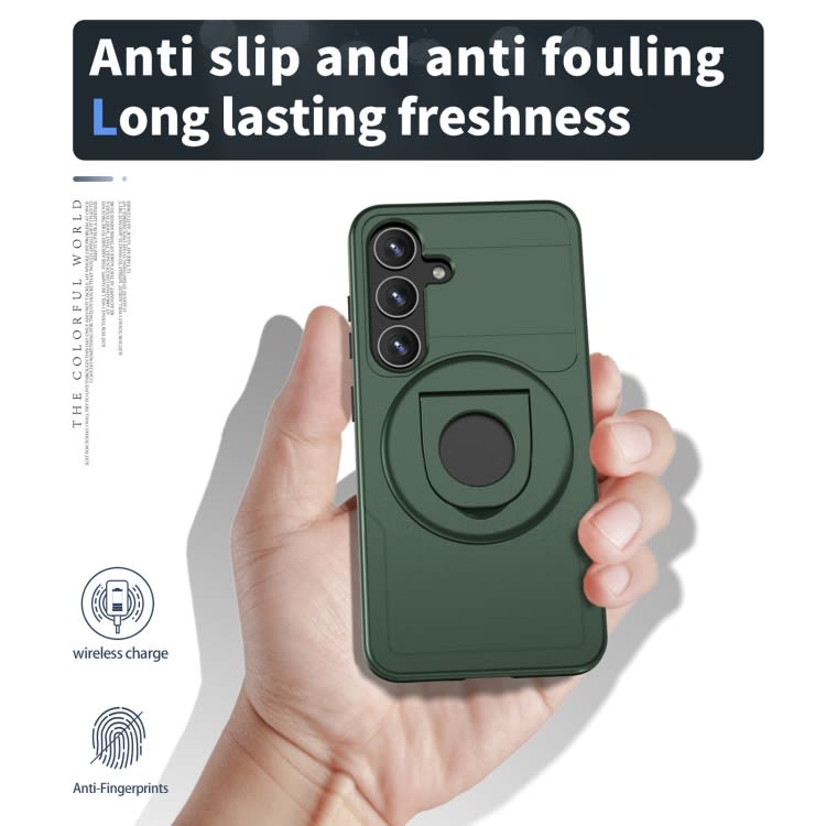 For Samsung Galaxy S24 5G MagSafe Ring Holder Armor Phone Case(Deep Green)