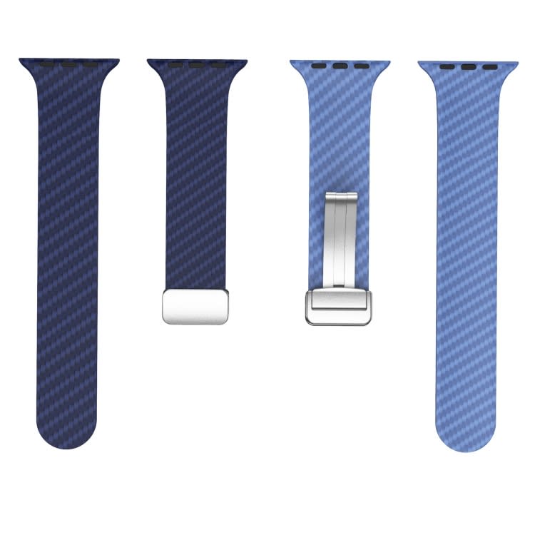 For Apple Watch Series 9 41mm Carbon Fiber Magnetic Silver Buckle Watch Band(Royal Blue Light Blue)