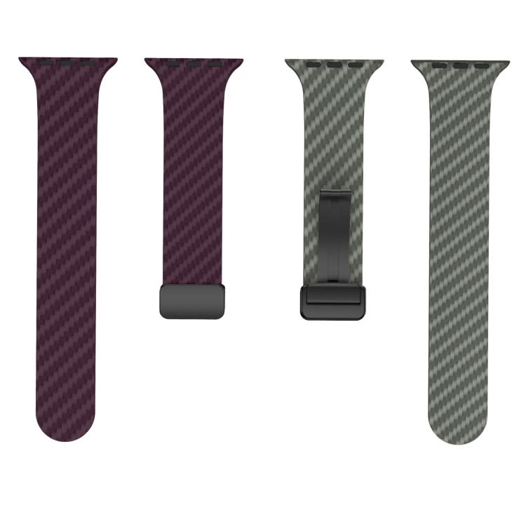 For Apple Watch Series 9 45mm Carbon Fiber Magnetic Black Buckle Watch Band(Purple Green)