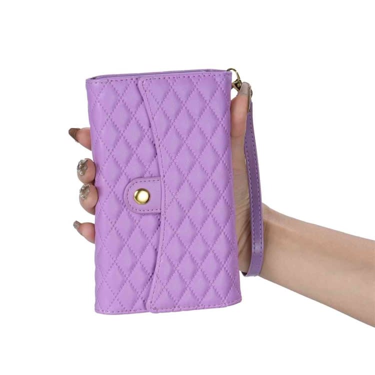 For Xiaomi 12T / 12T Pro Zipper Multi-Card Wallet Rhombic Leather Phone Case(Purple)
