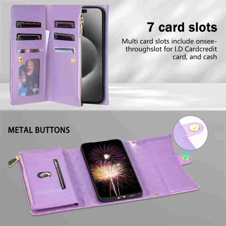 For Xiaomi 12T / 12T Pro Zipper Multi-Card Wallet Rhombic Leather Phone Case(Purple)