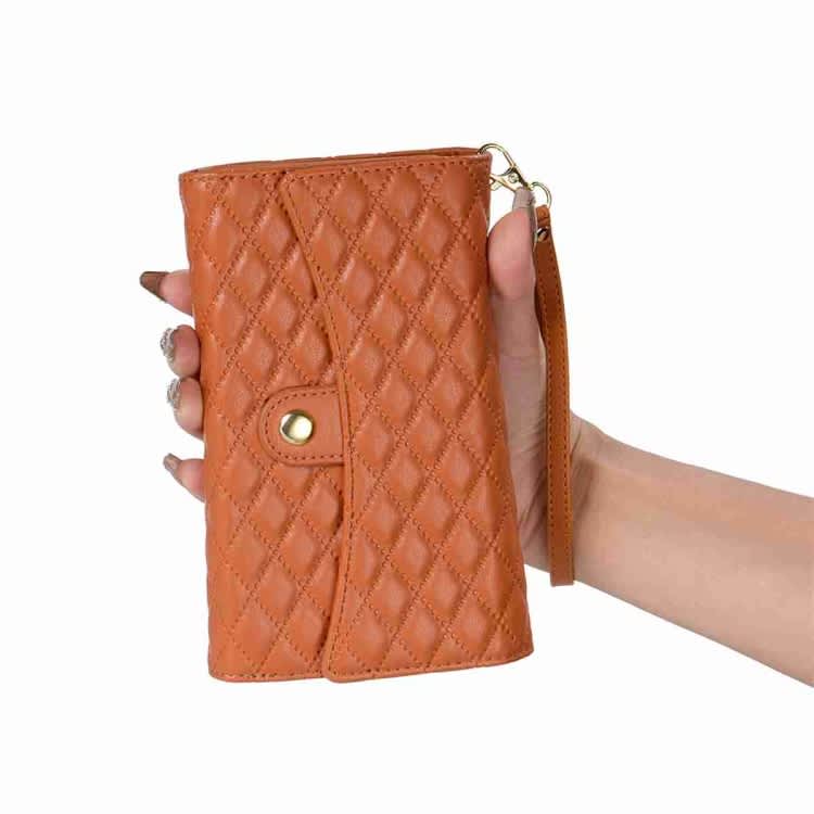 For Xiaomi 13T / 13T Pro Zipper Multi-Card Wallet Rhombic Leather Phone Case(Brown)