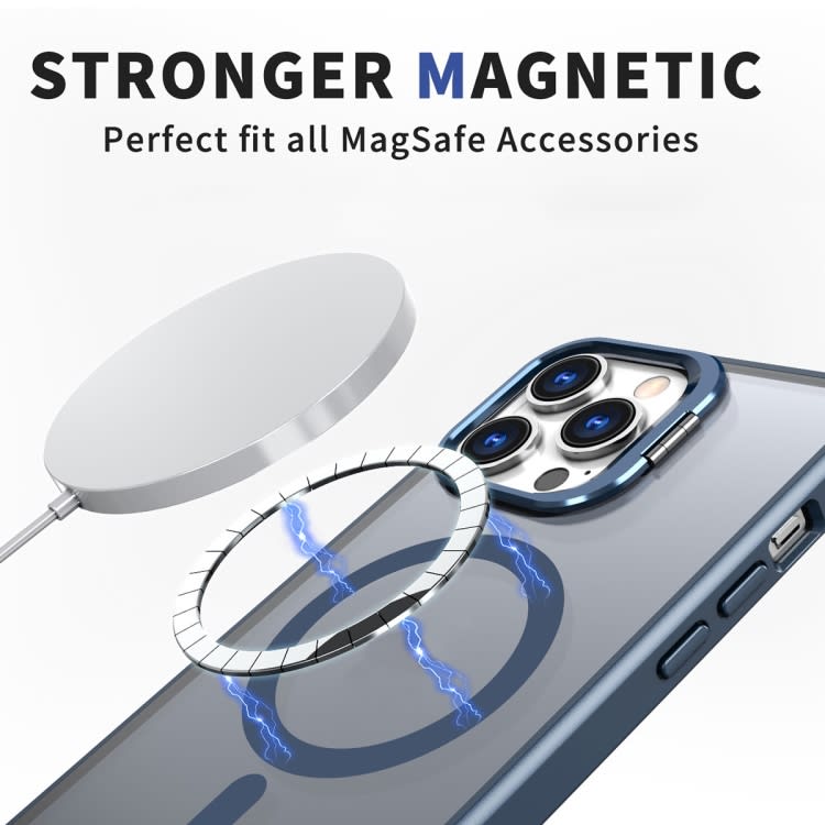 For iPhone 13 Pro Metal Invisible Camera Holder MagSafe Magnetic Phone Case(Blue)