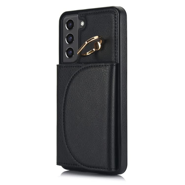 For Samsung Galaxy S22 5G YM007 Ring Holder Card Bag Skin Feel Phone Case(Black)
