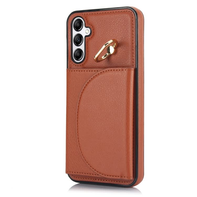 For Samsung Galaxy A14 4G / 5G YM007 Ring Holder Card Bag Skin Feel Phone Case(Brown)