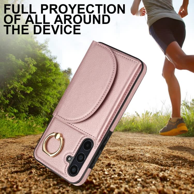 For Samsung Galaxy A55 5G YM007 Ring Holder Card Bag Skin Feel Phone Case(Rose Gold)