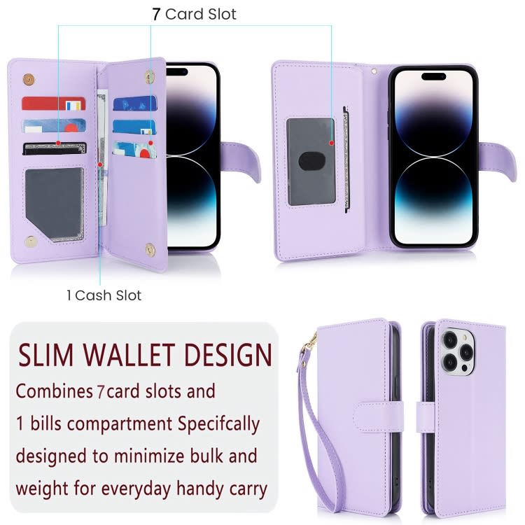 For iPhone 15 Plus Multi-Card Wallet RFID Leather Phone Case(Light Purple)