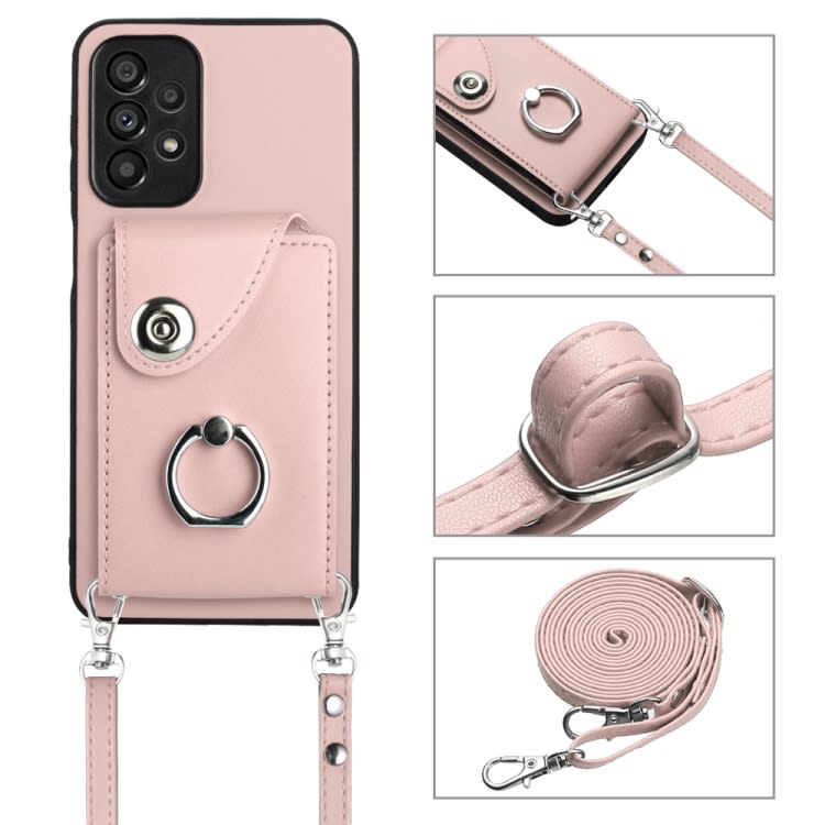For Samsung Galaxy A53 5G Organ Card Bag Ring Holder Phone Case with Long Lanyard(Pink)