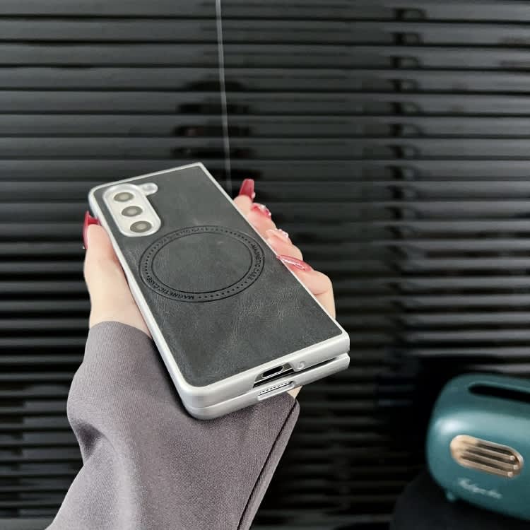 For Samsung Galaxy Z Fold5 Skin Feel Leather Texture MagSafe Pearlescent Paint Shockproof Phone Cas