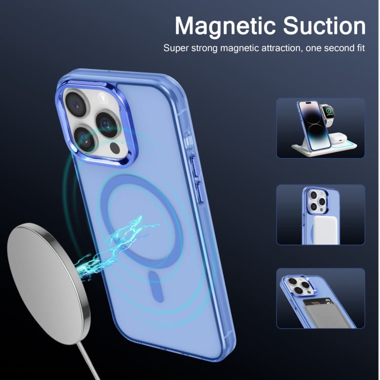 For iPhone 12 Pro Electroplated IMD Magsafe PC Hybrid TPU Phone Case(Blue)