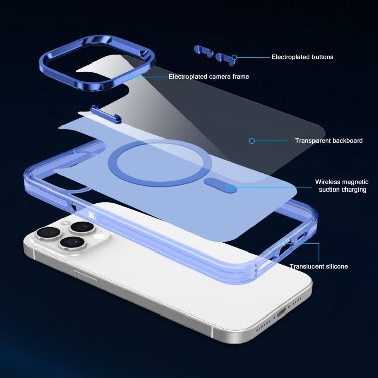 For iPhone 12 Pro Electroplated IMD Magsafe PC Hybrid TPU Phone Case(Blue)