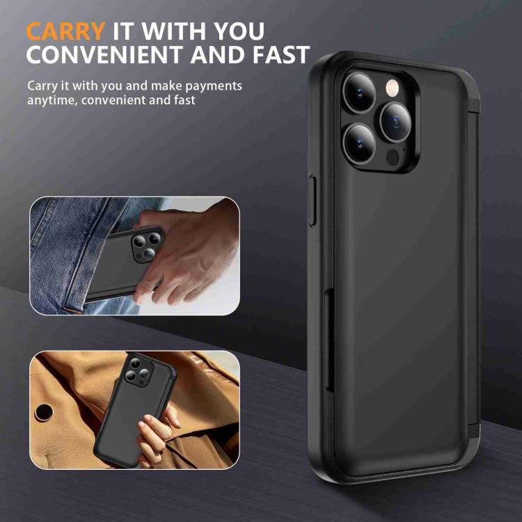 For iPhone 15 Pro 3 in 1 Flip Holder Phone Case(Black)