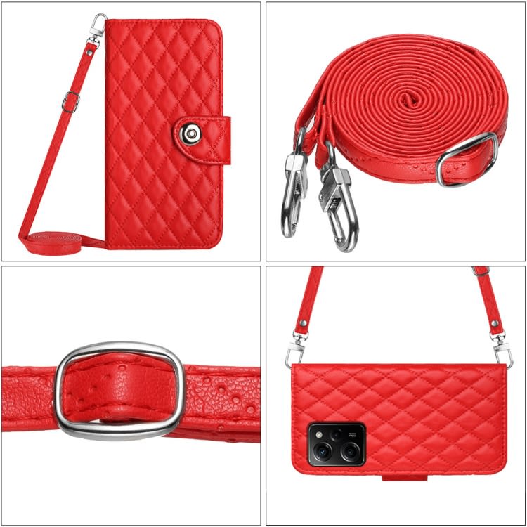 For Xiaomi Redmi Note 12 Pro Speed Rhombic Texture Flip Leather Phone Case with Long Lanyard(Red)
