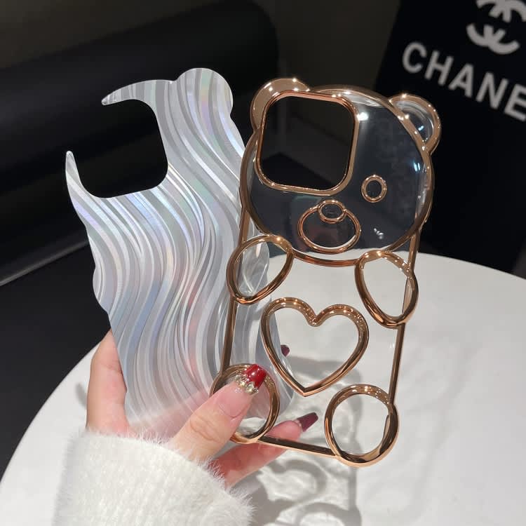 For iPhone 14 Bear Shaped Embossed Electroplated Laser TPU Phone Case(Purple)