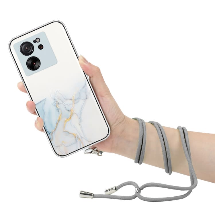 For Xiaomi 13T / 13T Pro Hollow Marble Pattern TPU Phone Case with Neck Strap Rope(Grey)