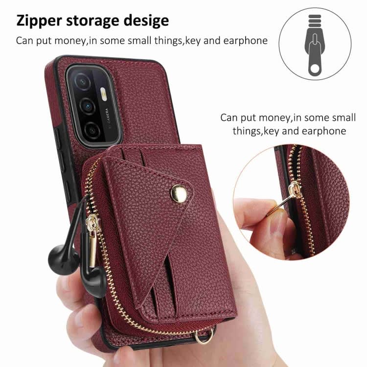 For Samsung Galaxy A32 4G Crossbody Zipper Card Bag RFID Anti-theft Phone Case(Wine Red)