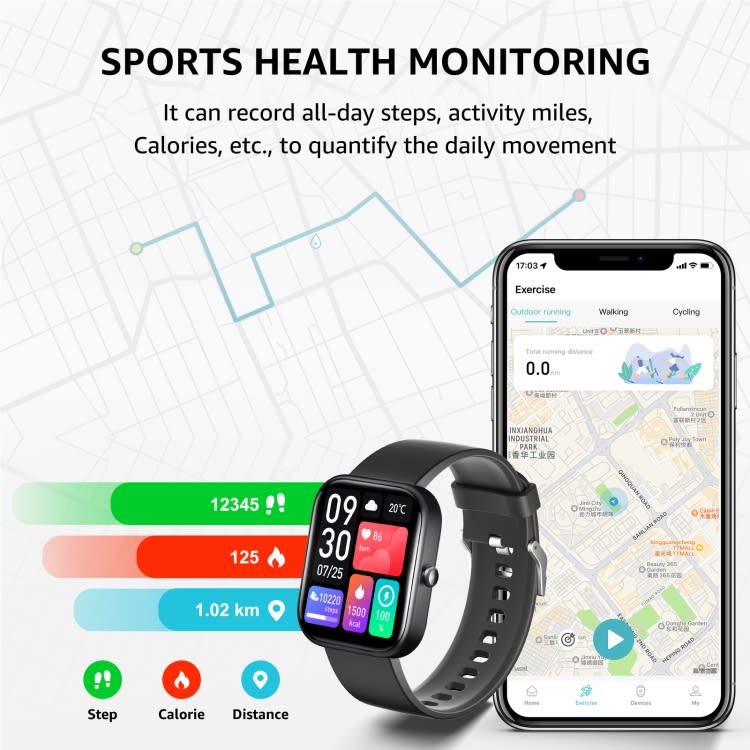 GTS5 2.0 inch Fitness Health Smart Watch, BT Call / Heart Rate / Blood Pressure / MET / Blood Gluco