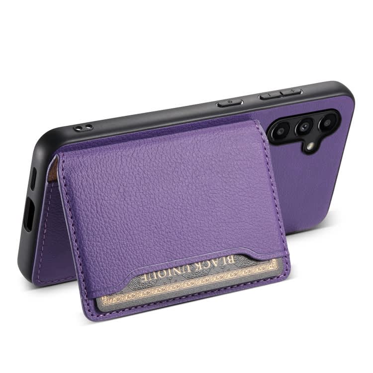 For Samsung Galaxy A15 Calf Texture Card Bag Design Full Coverage Phone Case(Purple)