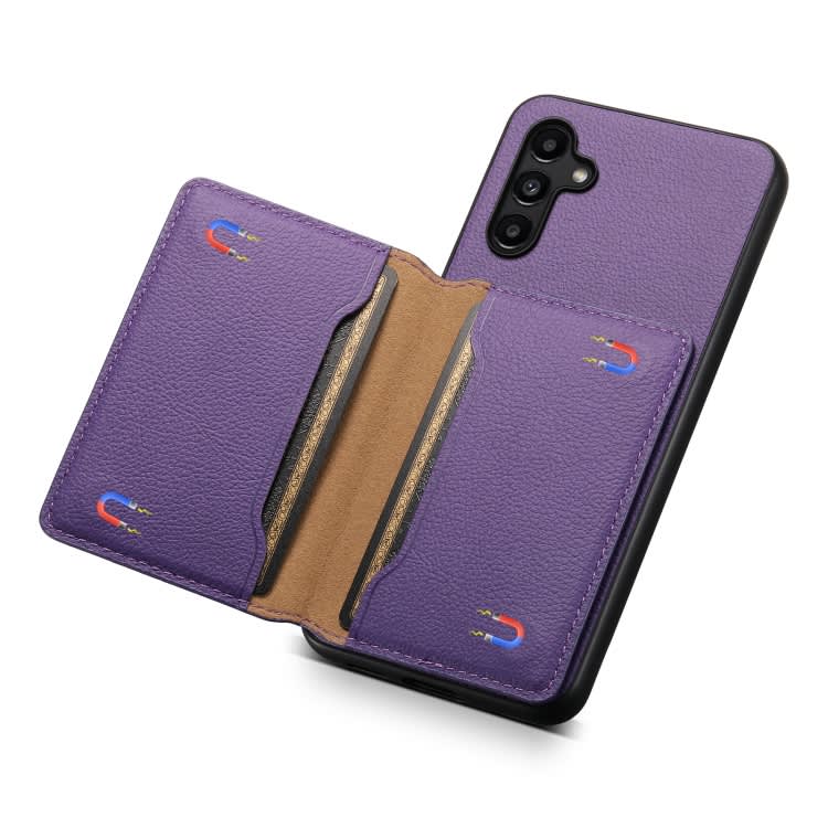 For Samsung Galaxy A15 Calf Texture Card Bag Design Full Coverage Phone Case(Purple)