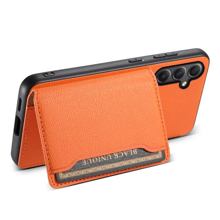 For Samsung Galaxy A34 5G Calf Texture Card Bag Design Full Coverage Phone Case(Orange)
