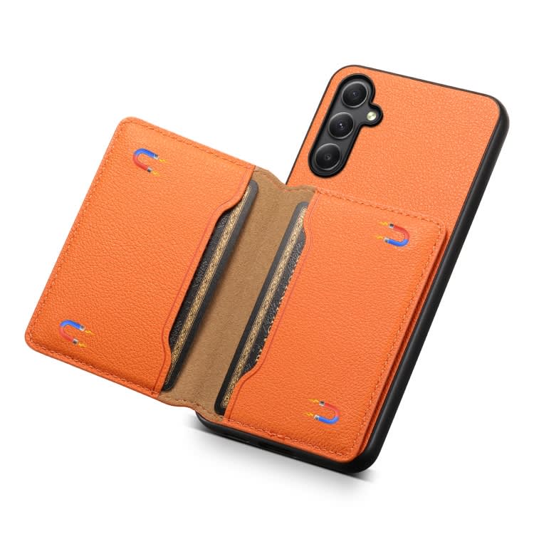 For Samsung Galaxy A34 5G Calf Texture Card Bag Design Full Coverage Phone Case(Orange)