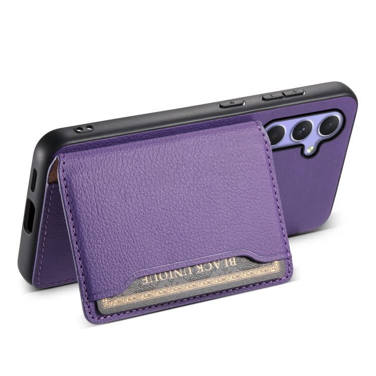 For Samsung Galaxy A55 5G Calf Texture Card Bag Design Full Coverage Phone Case(Purple)