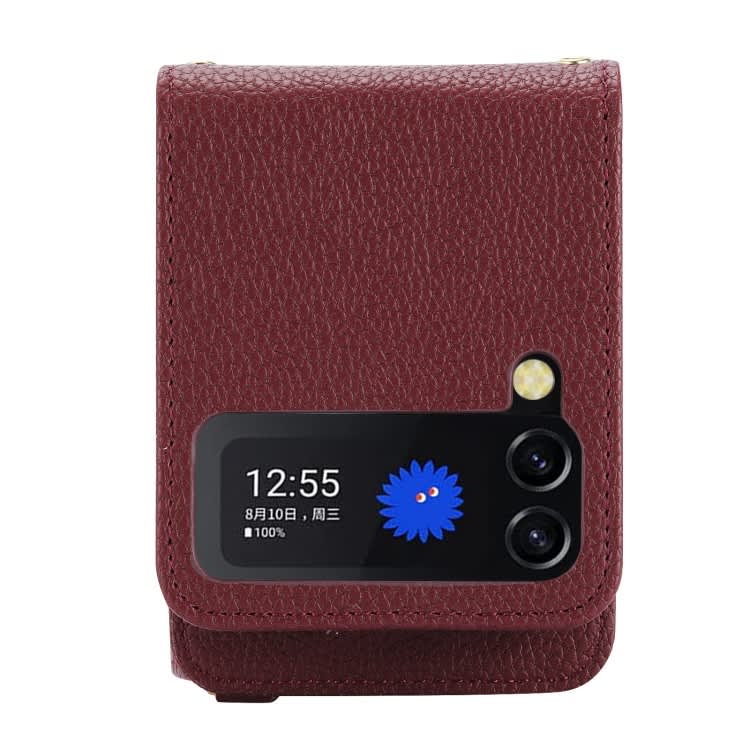 For Samsung Galaxy Z Flip3 5G Crossbody Zipper Card Bag RFID Anti-theft Phone Case(Wine Red)
