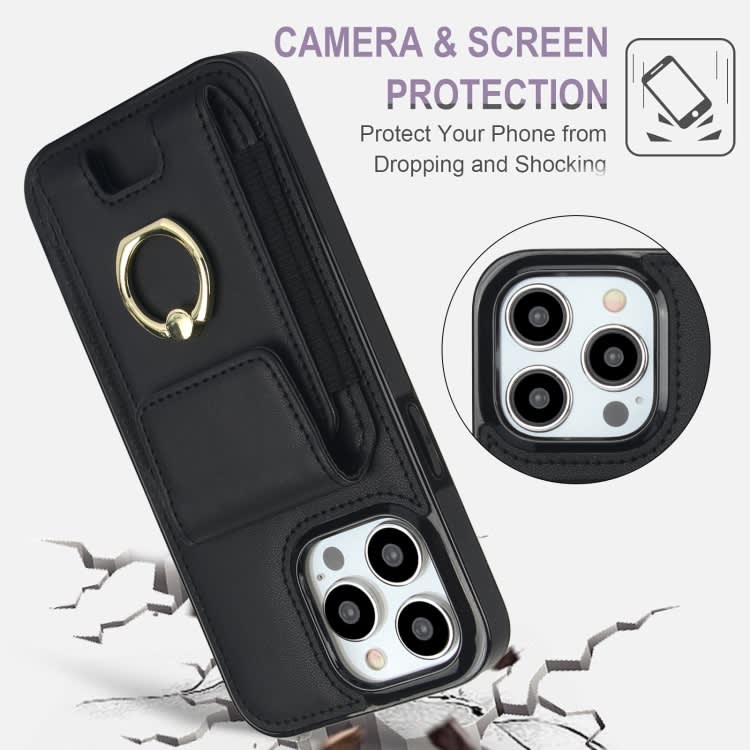 For iPhone 12 Elastic Card Bag Ring Holder Phone Case(Black)