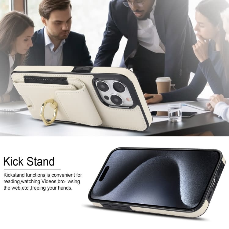 For iPhone 15 Pro Elastic Card Bag Ring Holder Phone Case(White)