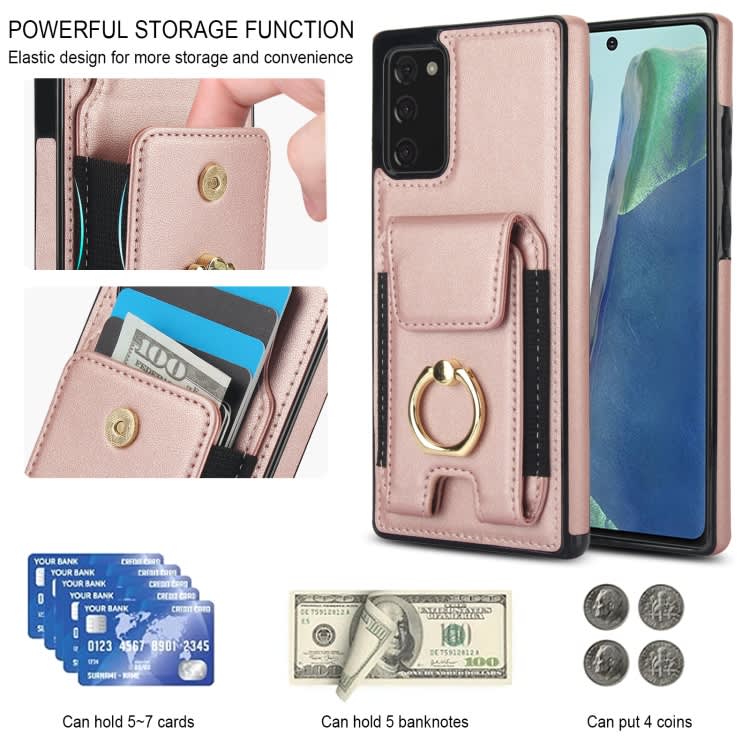 For Samsung Galaxy Note20 Elastic Card Bag Ring Holder Phone Case(Rose Gold)