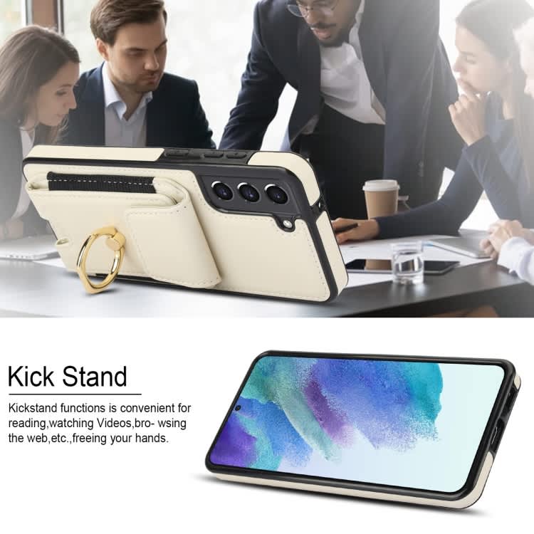 For Samsung Galaxy S21 FE 5G Elastic Card Bag Ring Holder Phone Case(White)