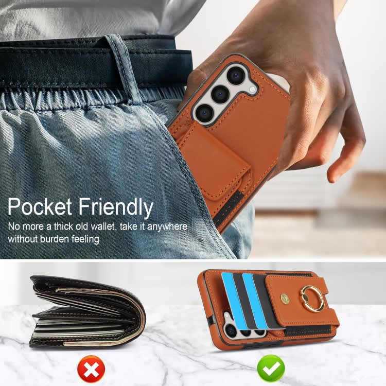 For Samsung Galaxy S23+ 5G Elastic Card Bag Ring Holder Phone Case(Brown)