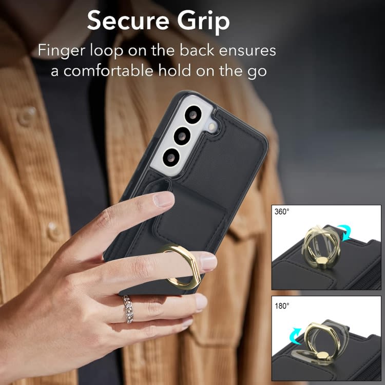 For Samsung Galaxy S22 5G Elastic Card Bag Ring Holder Phone Case(Black)