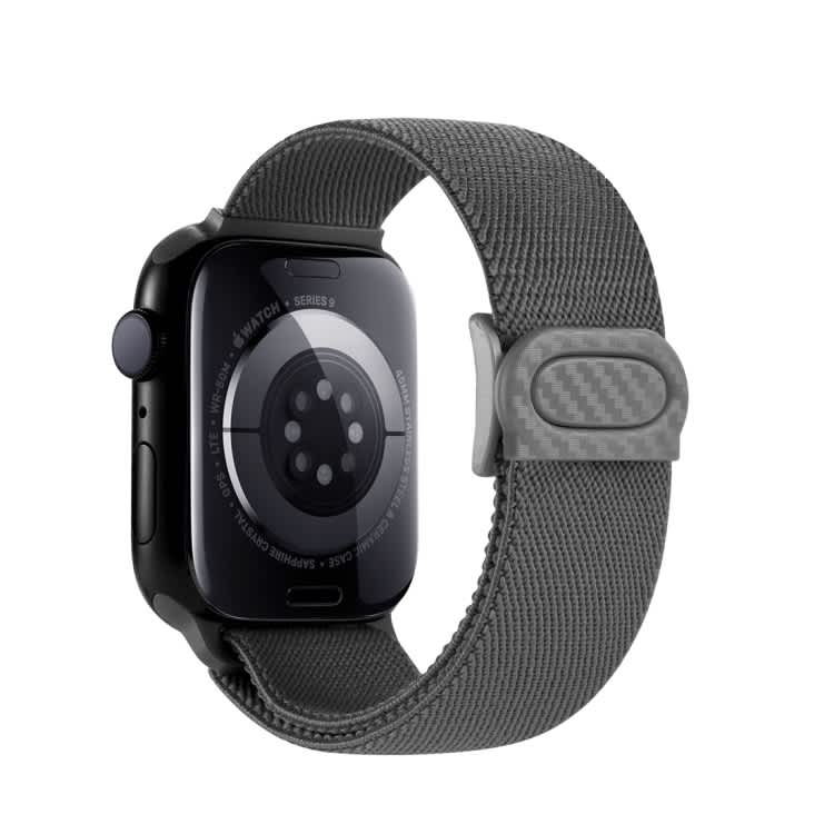 For Apple Watch SE 2023 44mm Carbon Fiber Texture Snap Buckle Nylon Watch Band(Grey)