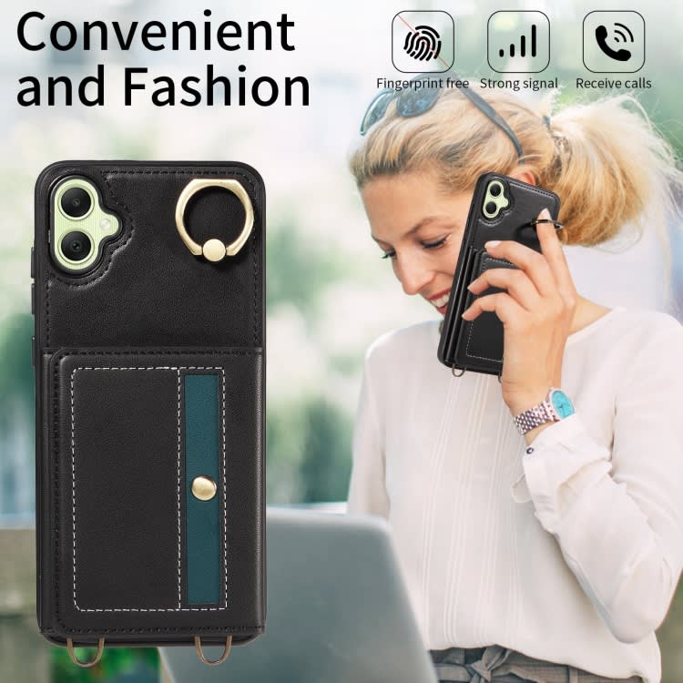 For Samsung Galaxy A05 Crossbodys Wallet Bag Ring Holder Leather Phone Case(Black)