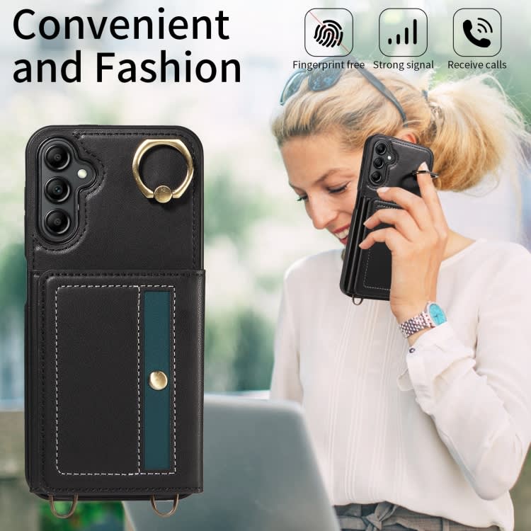 For Samsung Galaxy A15 Crossbodys Wallet Bag Ring Holder Leather Phone Case(Black)