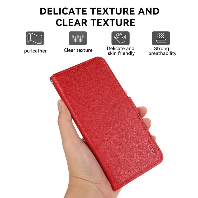 For Samsung Galaxy S22 5G ABEEL Side-Magnetic Litchi Pattern Leather RFID Phone Case(Red)