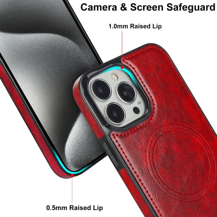For iPhone 15 Pro Retro Leather Invisible Stand MagSafe Phone Case(Red)