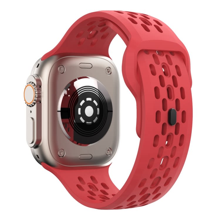 For Apple Watch Series 2 42mm Oval Holes Fluororubber Watch Band(Red)