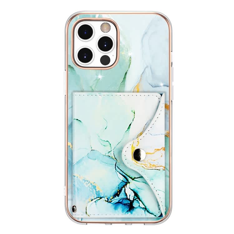 For iPhone 12 Pro Max Marble Pattern IMD Card Slot Phone Case(Green)
