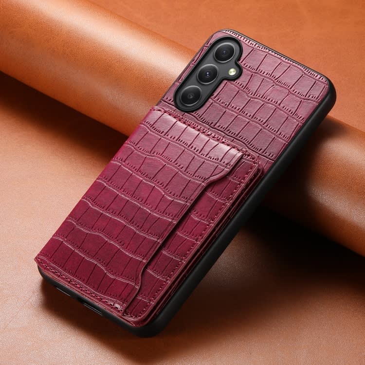 For Samsung Galaxy A35 5G Crocodile Texture Card Bag Design Full Coverage Phone Case(Red)