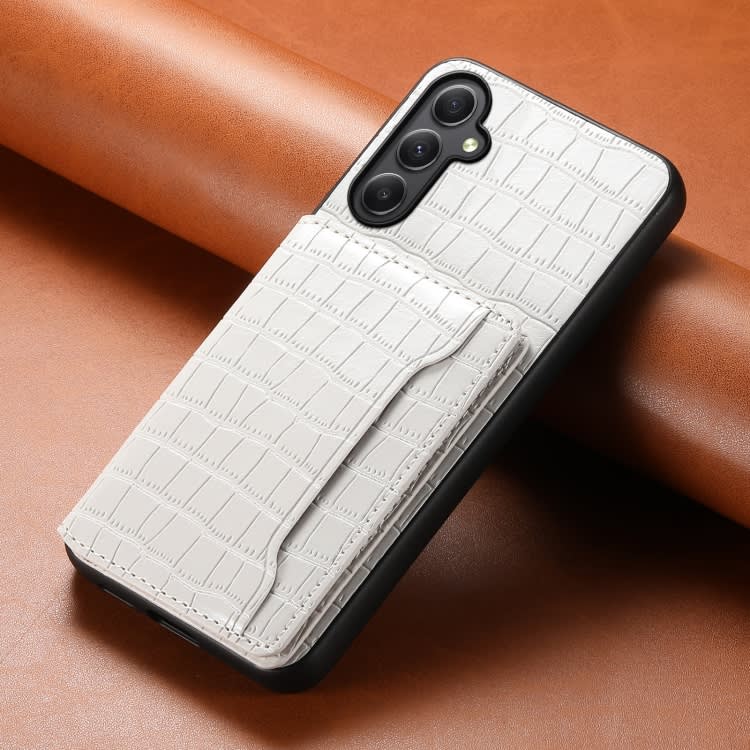 For Samsung Galaxy A35 5G Crocodile Texture Card Bag Design Full Coverage Phone Case(White)