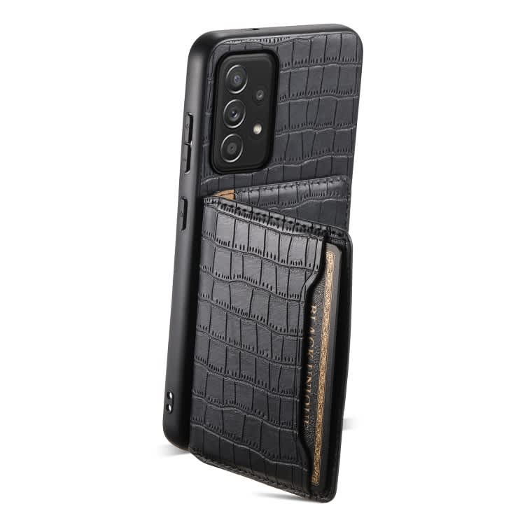 For Samsung Galaxy A52 5G Crocodile Texture Card Bag Design Full Coverage Phone Case(Black)