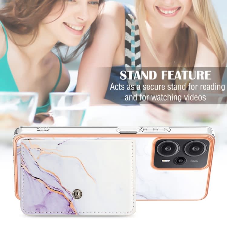 For Xiaomi Poco F5 5G / Redmi Note 12 Turbo Marble Pattern IMD Card Slot Phone Case(White Purple)
