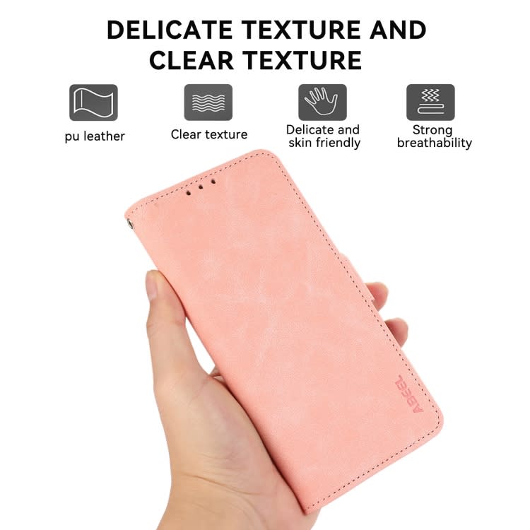 For Samsung Galaxy A34 5G ABEEL Frosted Magnetic RFID Leather Phone Case(Pink)