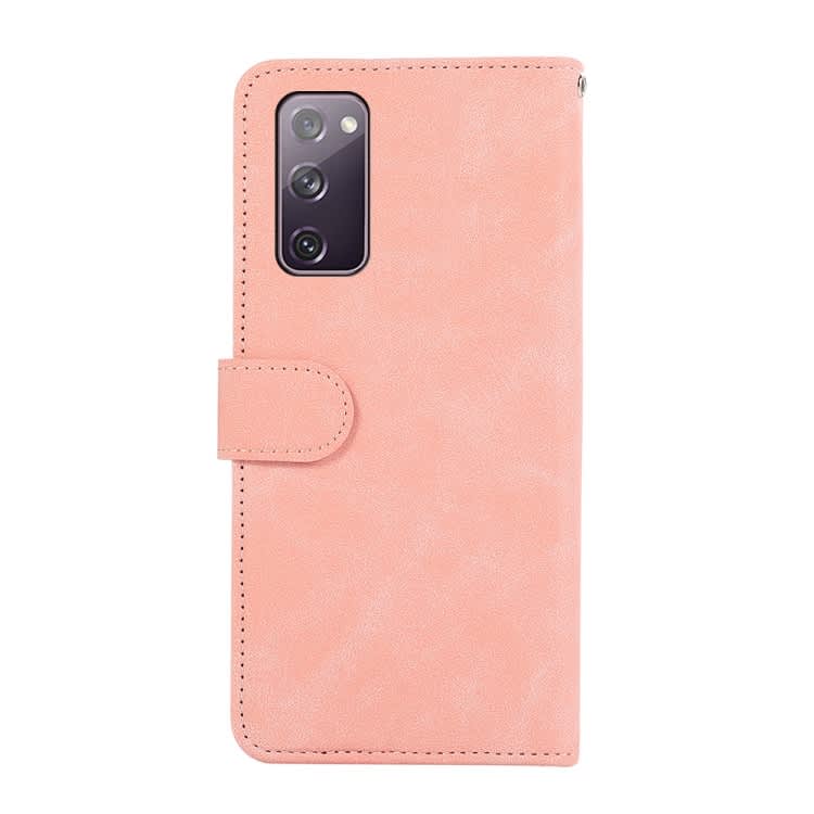 For Samsung Galaxy S20 FE ABEEL Color Block Magnetic RFID Leather Phone Case(Pink-Cyan)